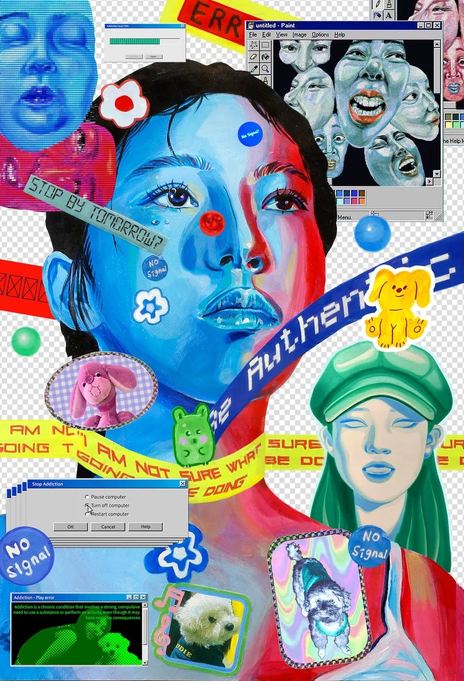 Emotional Offline, Acrylic paint collage on paper