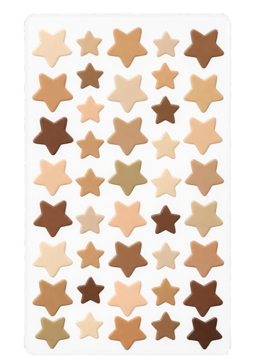 Clear film sheet of star patches in assorted skin tones